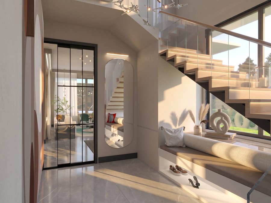 Duplex House Interior, living and dining area