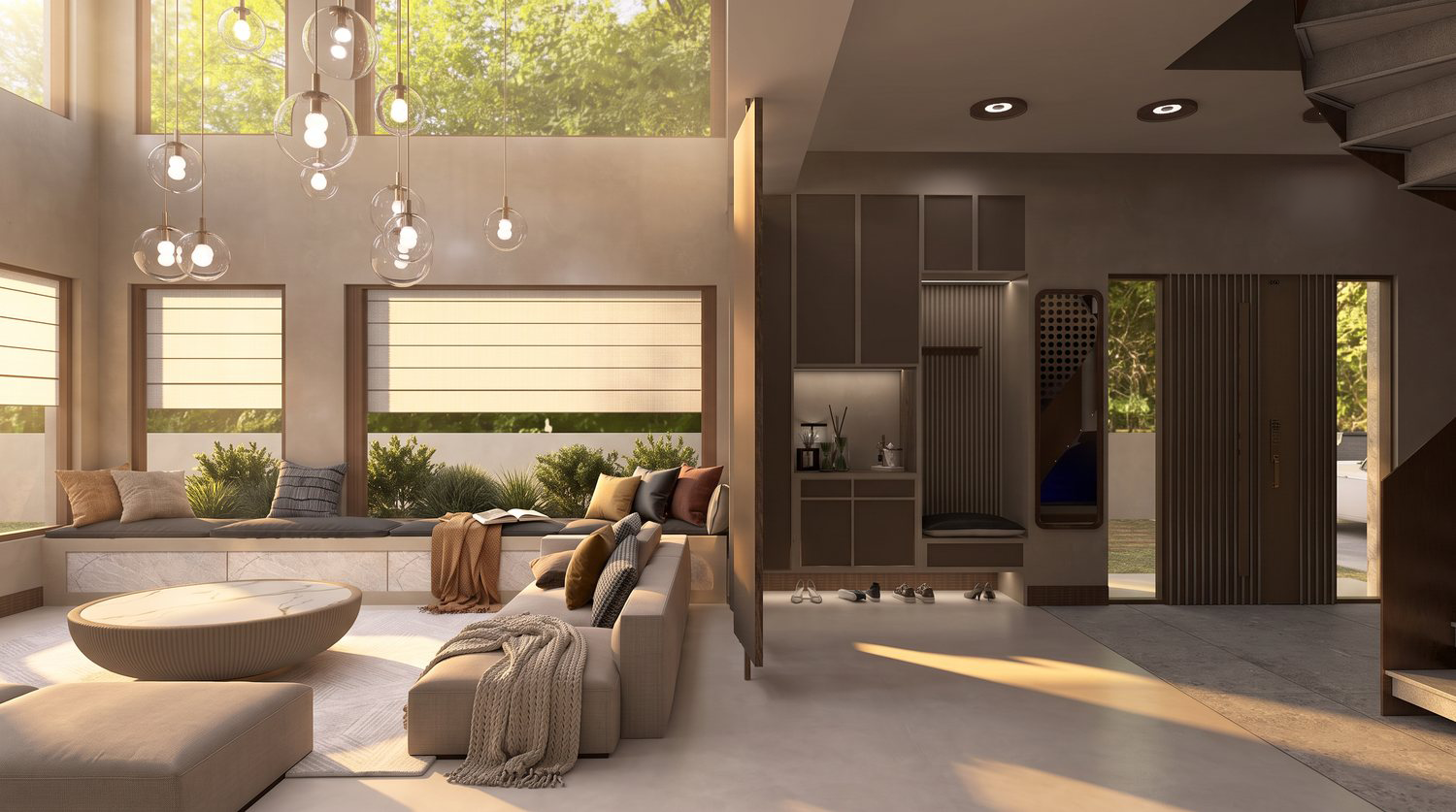 Living area facing the entrance